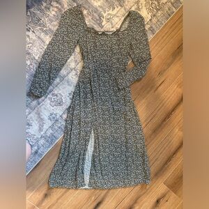 Olive Green Midi dress with slit, barely worn! Bought at Francesca’s.